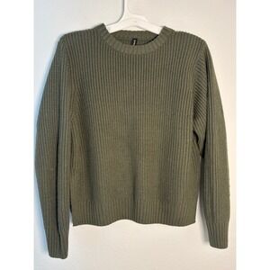 Page One Olive Green Shaker Stitch Crewneck Sweater Mens Medium Ribbed Knit